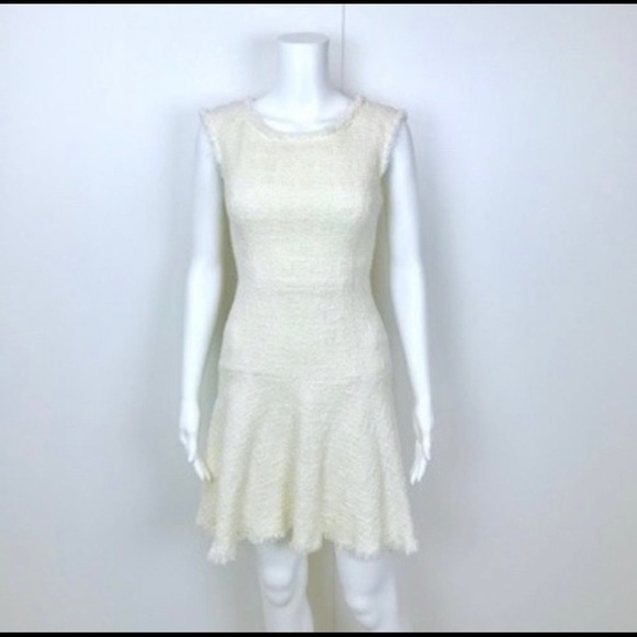 Rebecca Taylor Sleeveless Tweed Drop Waist Dress Creme White | Size 0 - Picture 3 of 11